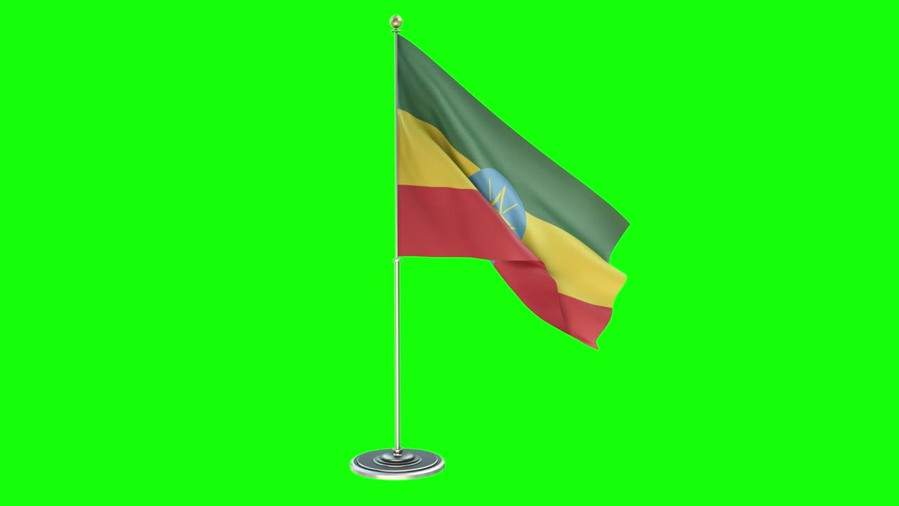 etiopía ilustración de bucle 3d de un pequeño poste de bandera en el fondo de la llave de croma.