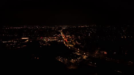 night traffic in a european city in lithuania. aerial view