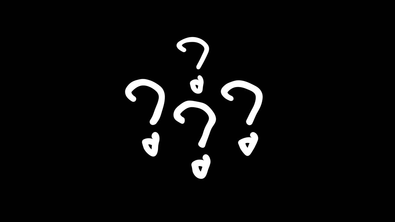 Multiple White Hand-Drawn Question Marks on Black Background