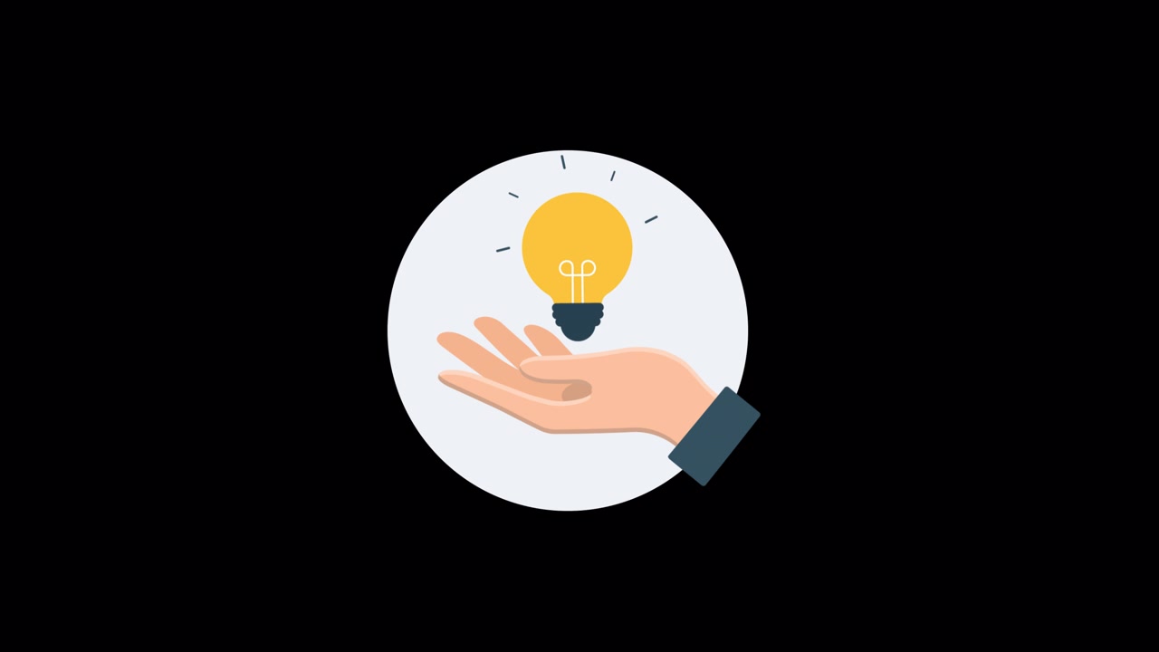 Animated Hand Holding a Glowing Light Bulb