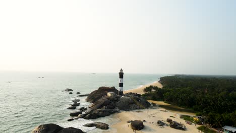 aerial drone shot of kapu beach and lighthouse in udupi