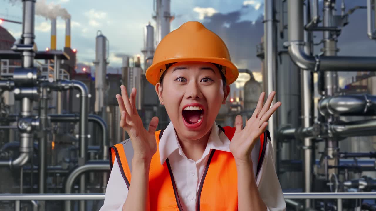 Surprised Engineer at a Factory