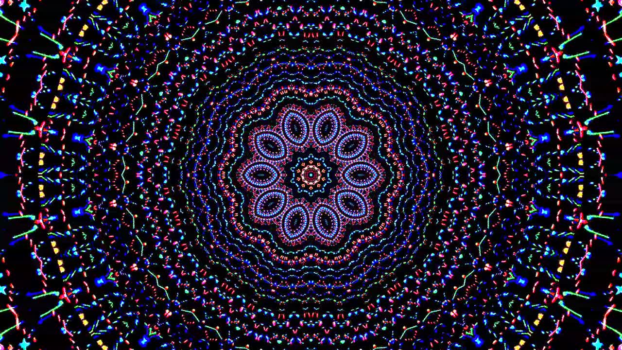 patrón de kaleidoscopio abstracto con colores rojos y azules. mandala mágica. 4k