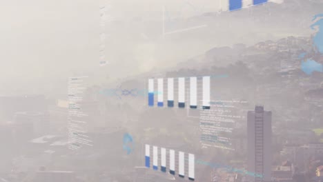 도시 풍경 위의 금융 데이터 처리 애니메이션