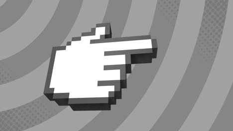 animación de un dedo pixelado digital que apunta a la derecha sobre rayas grises rotativas que se mueven en un bucle sin costuras