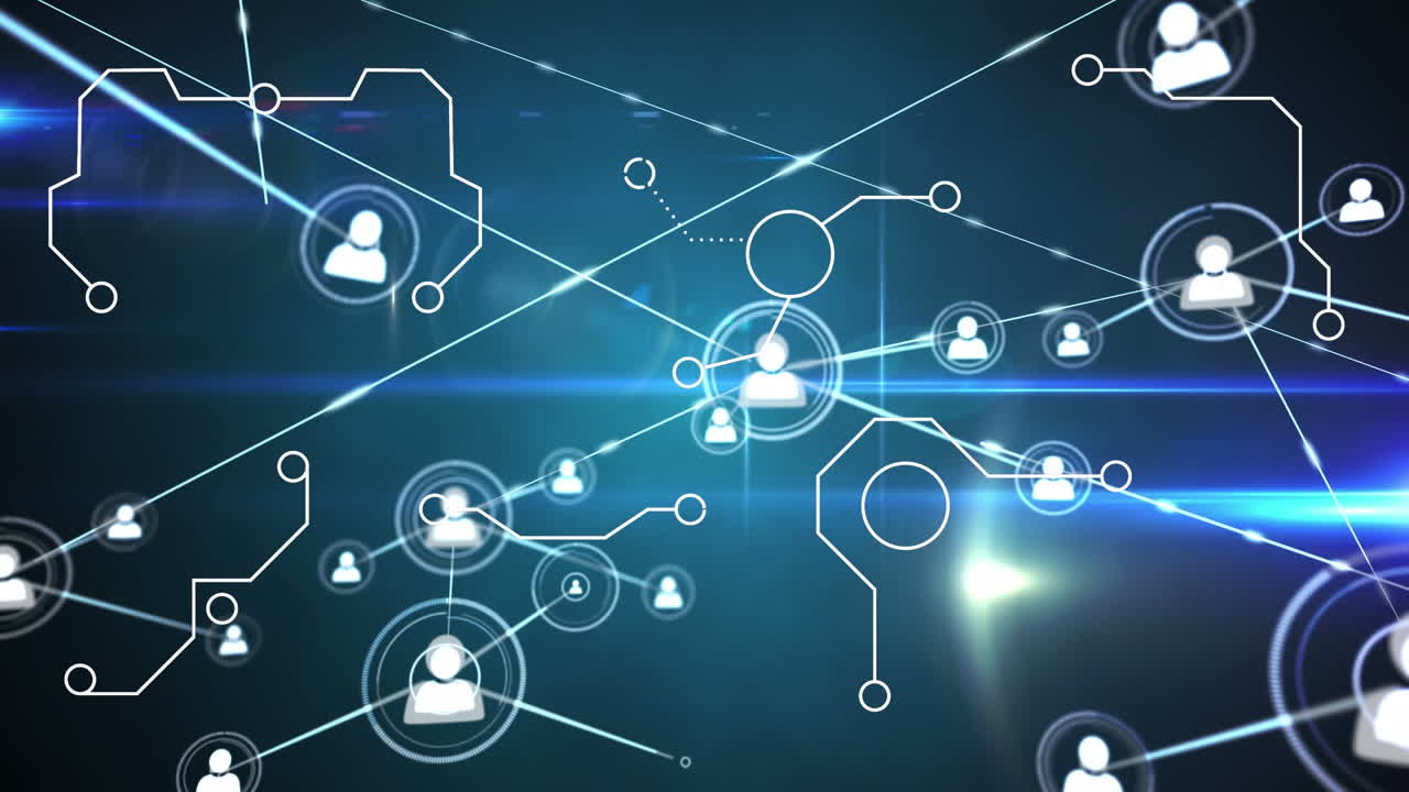 animación de la red de conexiones con los iconos de las personas sobre fondo azul