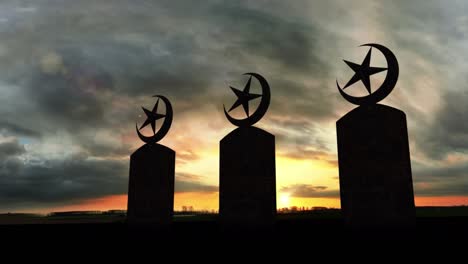 islamic tombstones at sunset. post war scene. heartbreaking.