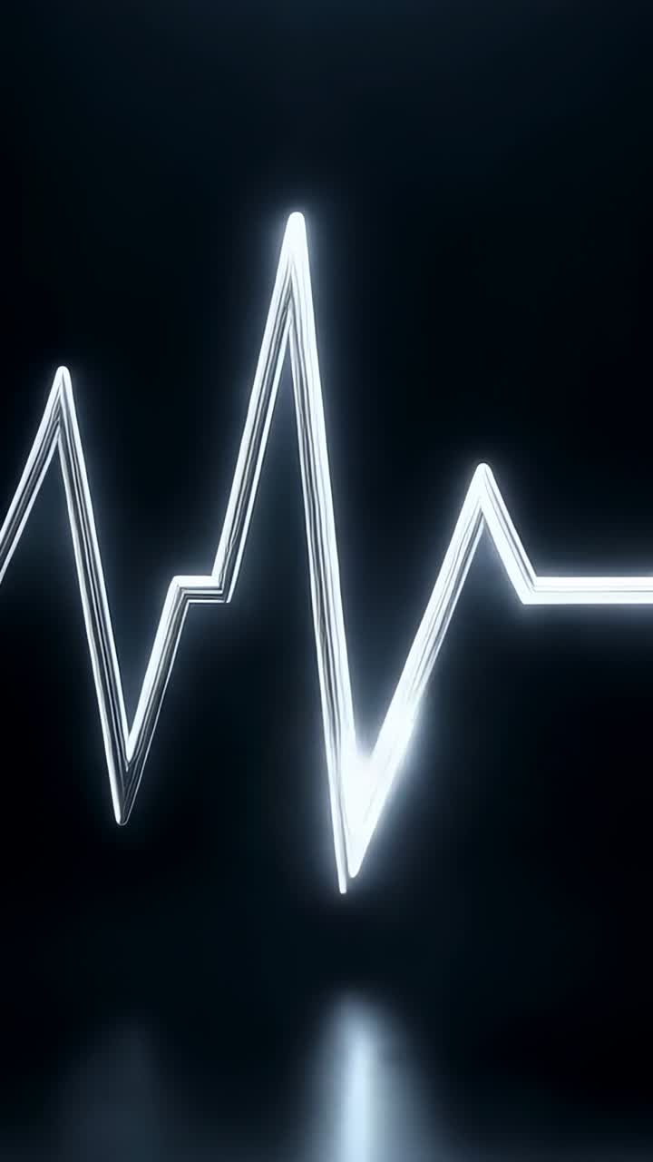 Video verticale: linea al neon con picco iniziale che si trasforma in ECG, per poi formare un cuore in studio