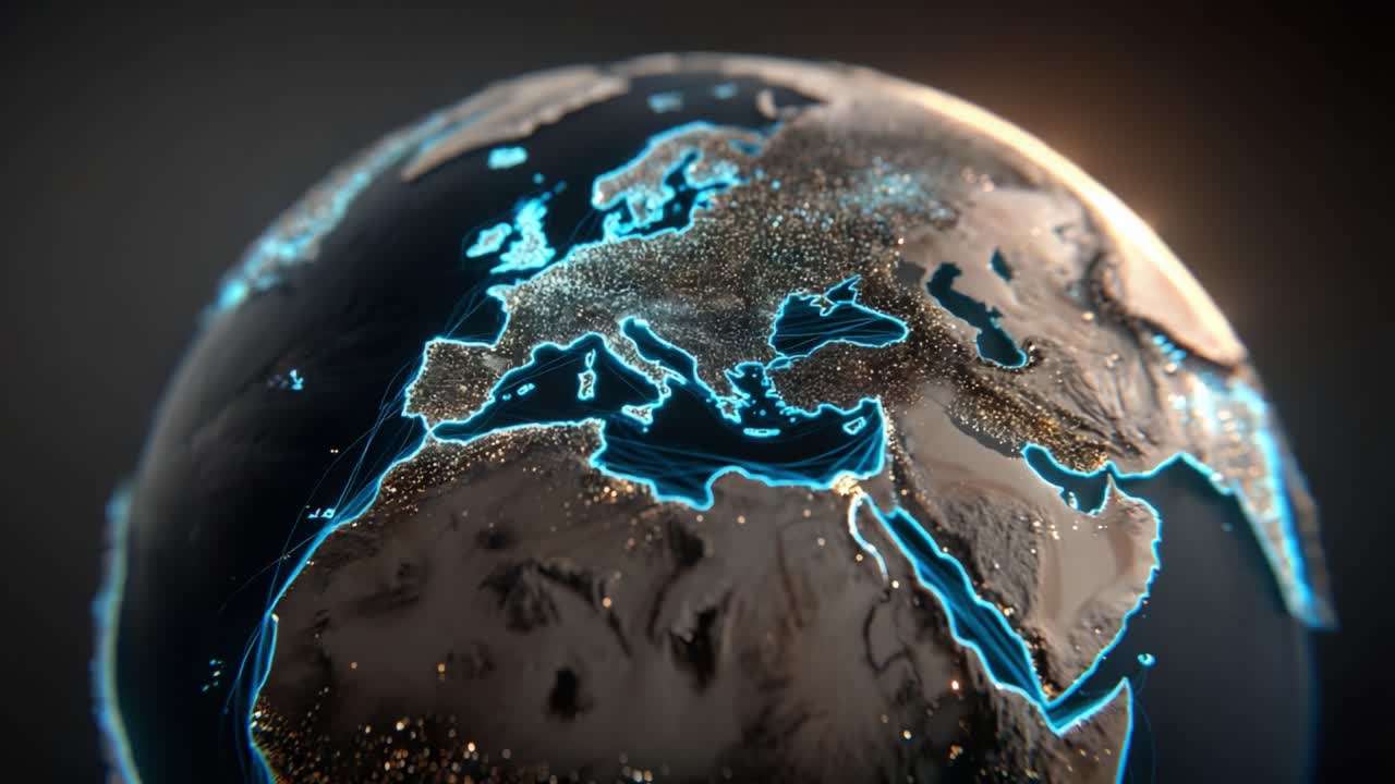 A Stunning Visualization of Earth: Luminous Glowing Lines Representing Connectivity Across the Globe Highlighting the Richness of Our Planet's Surface