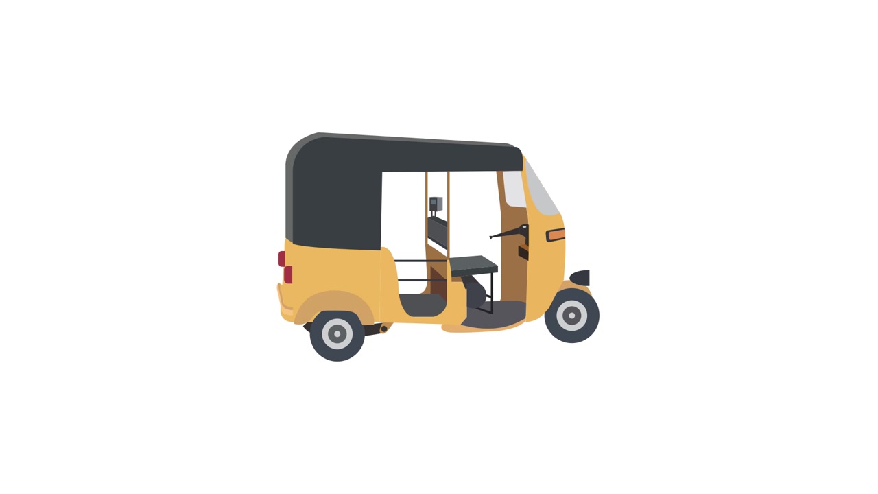Autorickshaw animation med samling og rotation