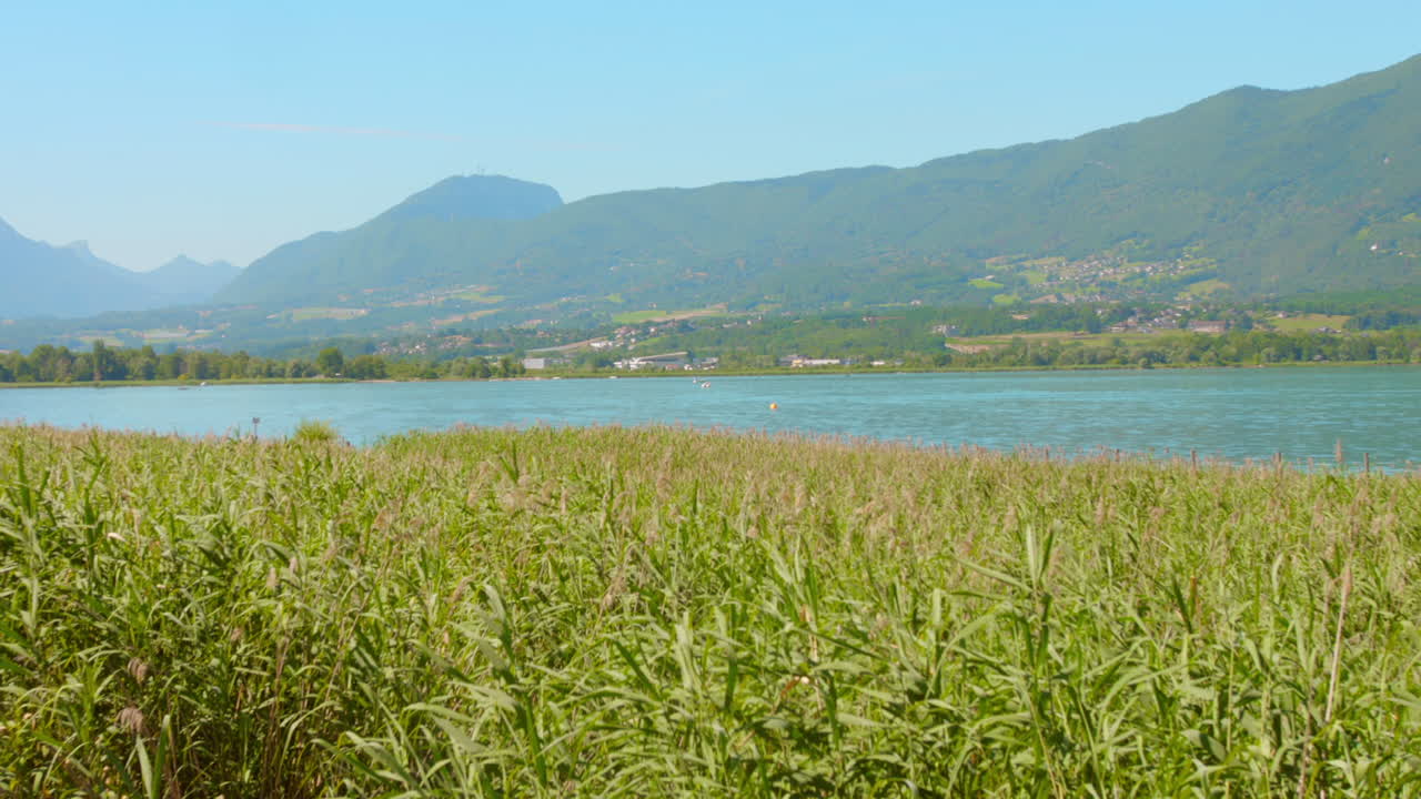 Sunny day at Lac du Bourget in Aix-les-bains region, France.