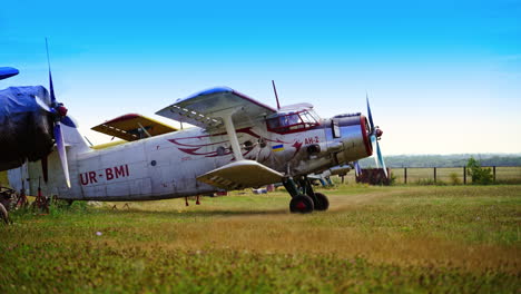 vintage an-2 biplane on a field