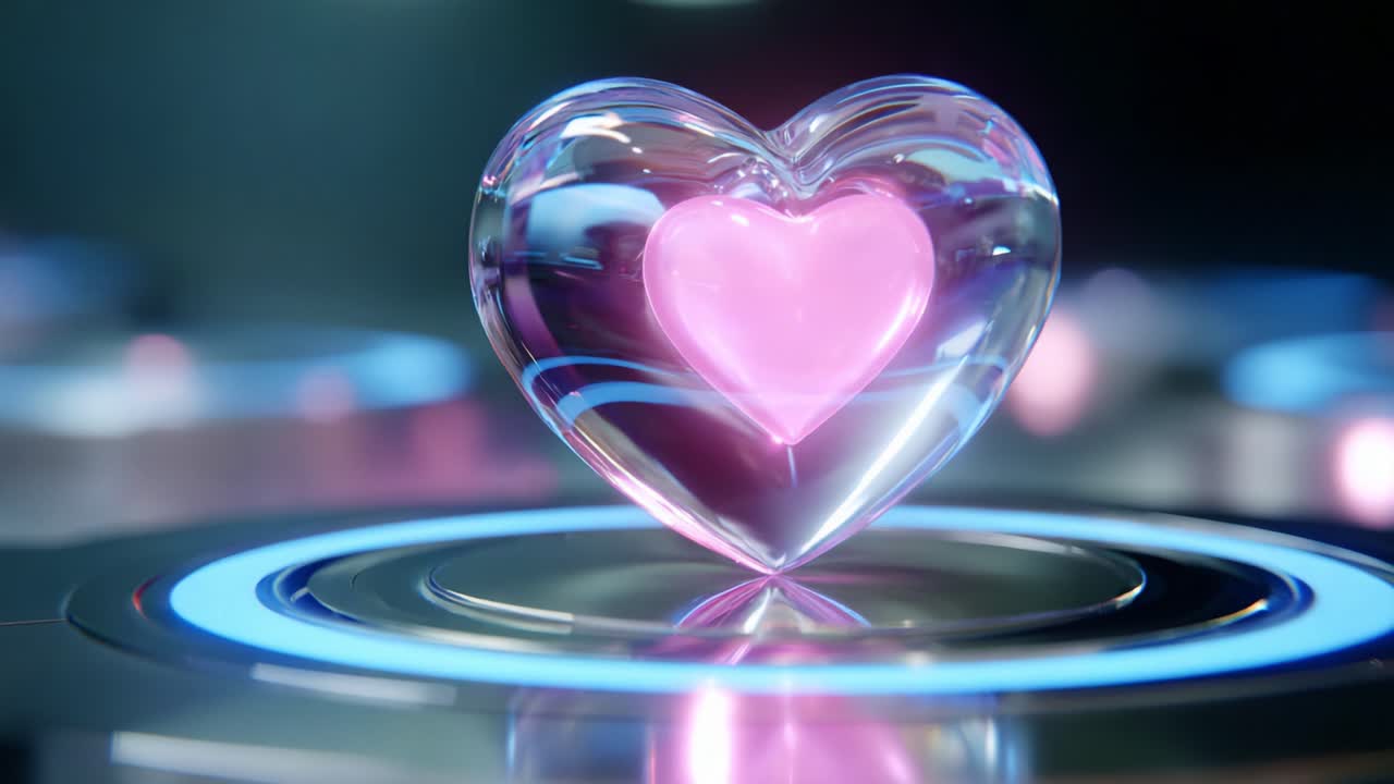 A Captivating Visual of a Radiant Heart Shimmering Gracefully on a Reflective Surface, Emitting Soft Glow and Vibrant Colors that Evoke Love, Emotion, and Beauty in a Mesmerizing Display