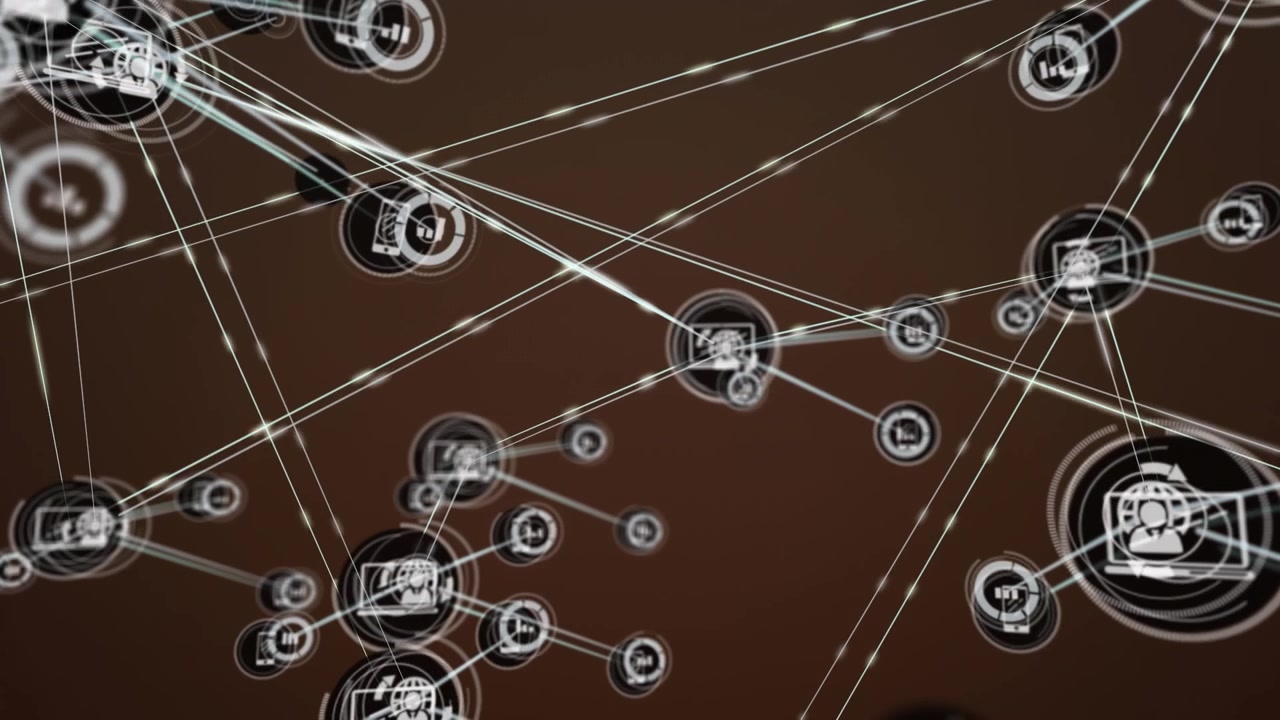 Animation af netværk af digitale ikoner mod brun baggrund