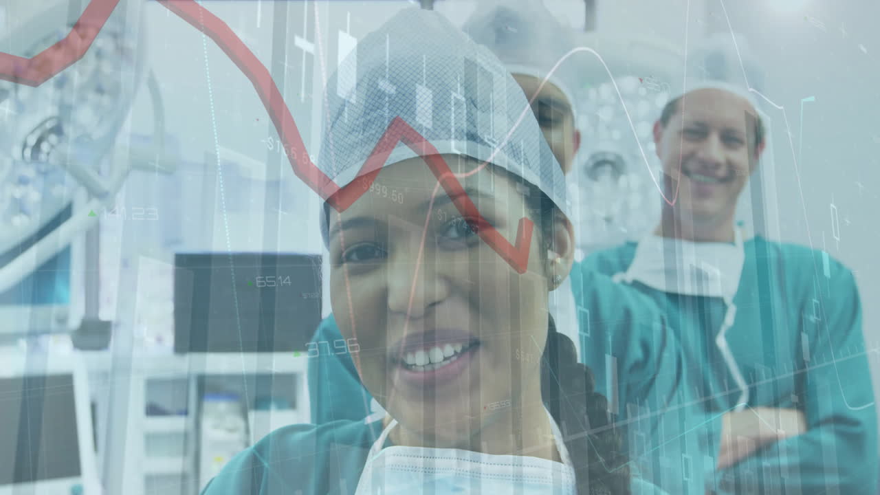 Animatie van statistieken en gegevensverwerking over diverse chirurgen