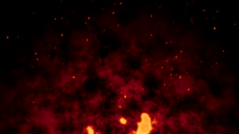 sparks from a red fire background with smoke.