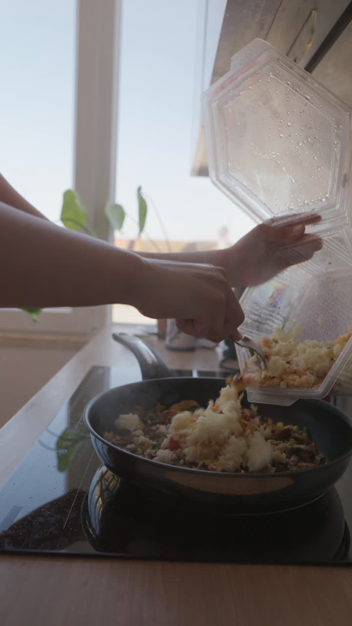 Cooking stir fry with rice