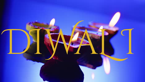 animation of diwali text over candles on purple background