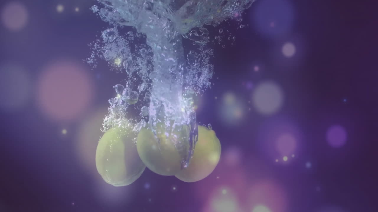 Animation of water and light spots on purple background