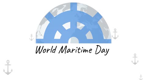 animation of world maritime day text over anchors and globe