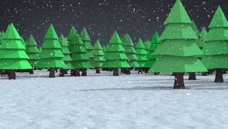 Animation-of-snow-falling-over-fir-trees-and-winter-scenery