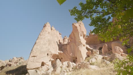 unique rock formations and fairy house cavesturkish landscape