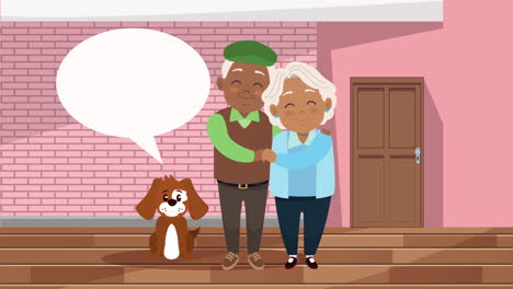 feliz tarjeta del día de los abuelos con afro pareja de viejos amantes y mascota