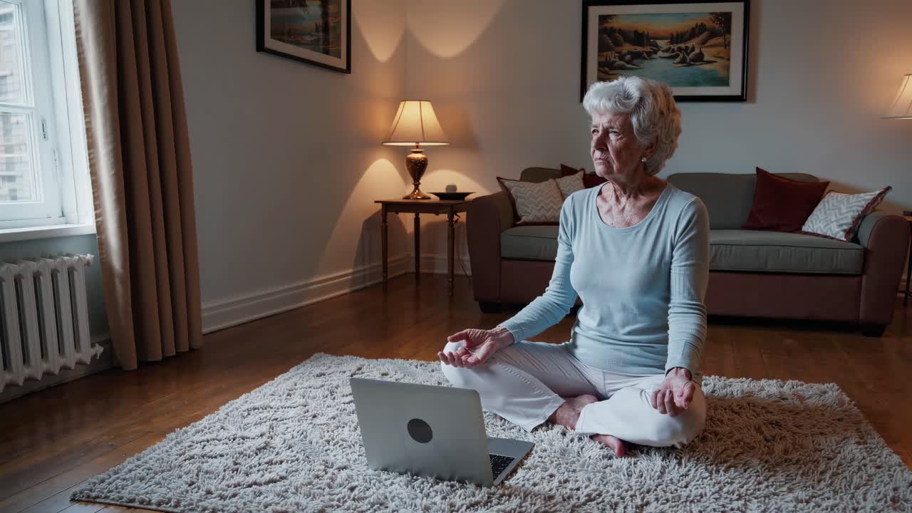 Senior Woman Meditating Online