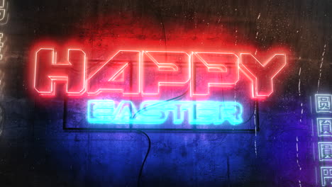 Happy-Easter-with-neon-lights-on-street-in-cyberpunk-city