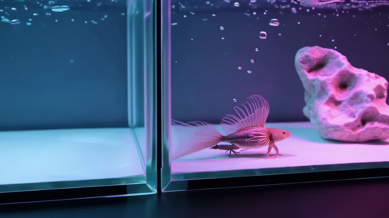 Fantastical Bioluminescent Fish in a Modern Aquarium