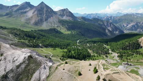 french alps nature and mountain pass col izoard in hautes alpes, france - aerial 4k