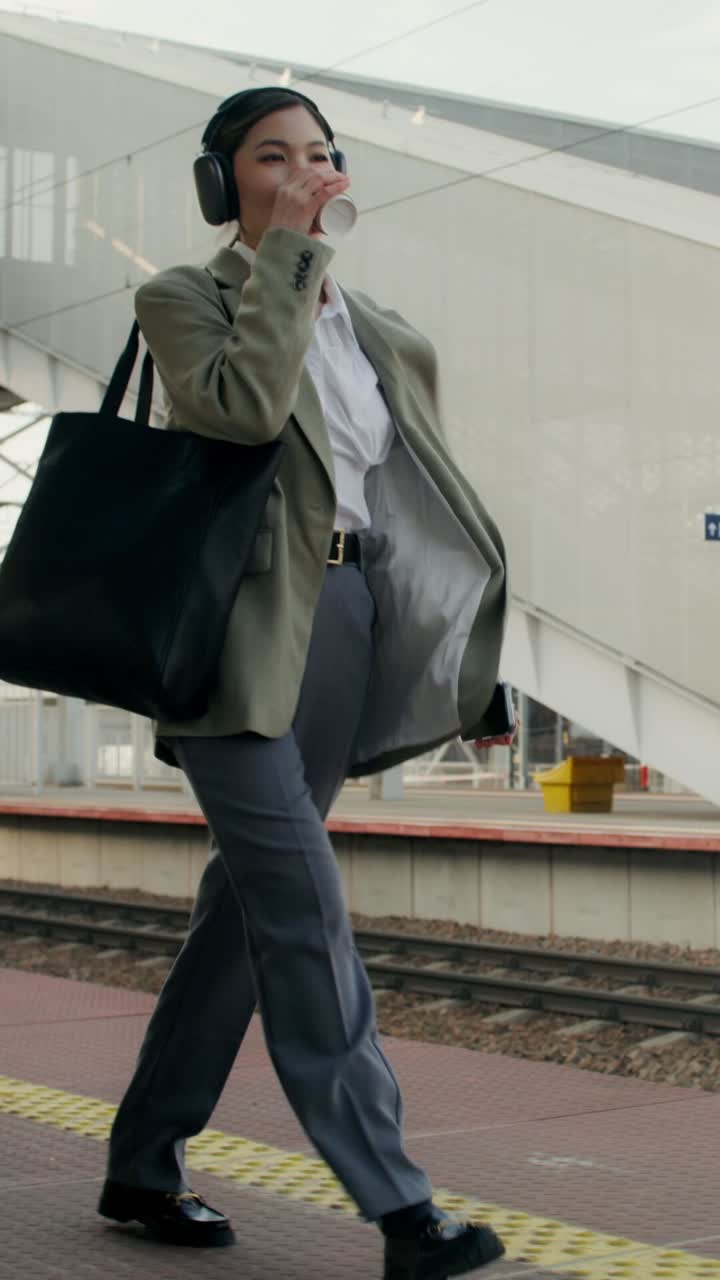 Zakenvrouw op treinstation