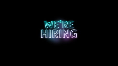 animation of neon we're hiring text over pie chart data processing