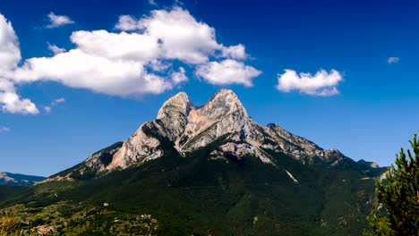 panoramic view of "pedraforca" massif with fast movement of clouds.time lapse