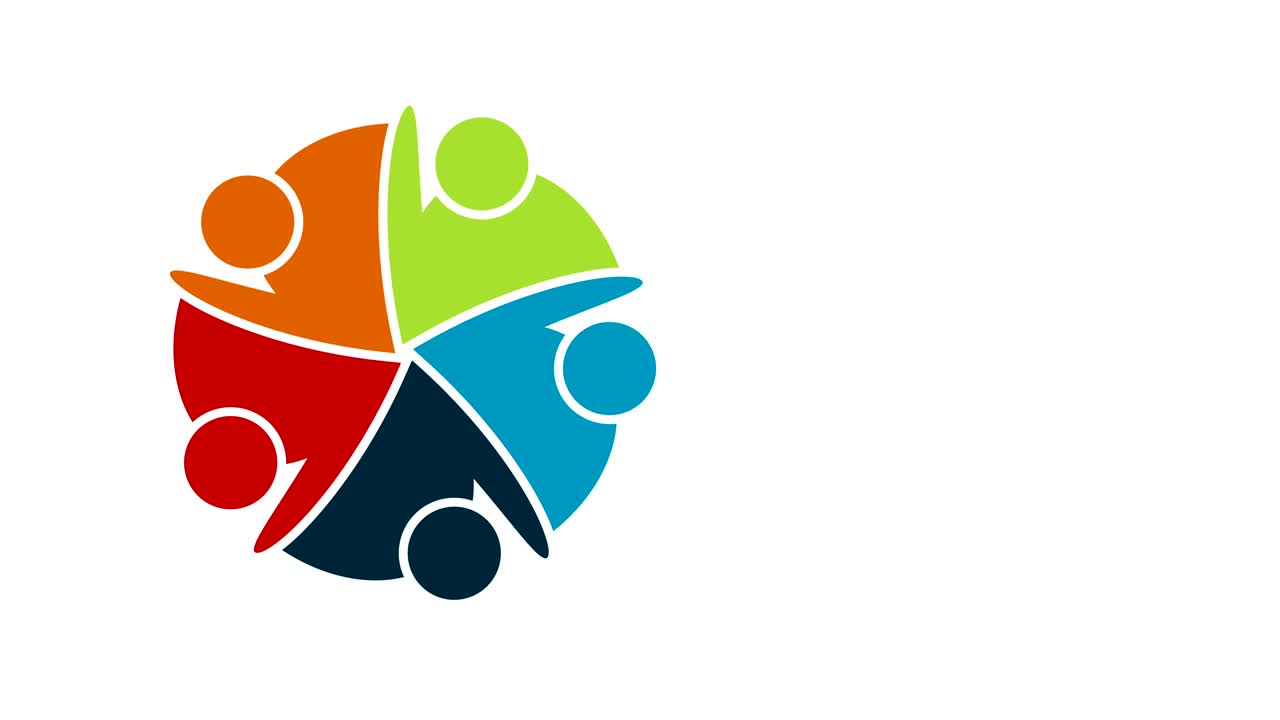 People logo. Group teamwork symbol of five persons in a circle.4K resolution motion graphic