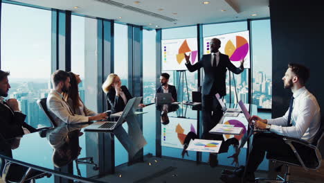 corporate business meeting and presentation in a modern conference room