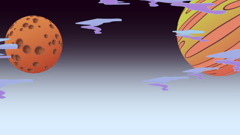 Cartoon-animation-background-with-moon-and-planet-in-space