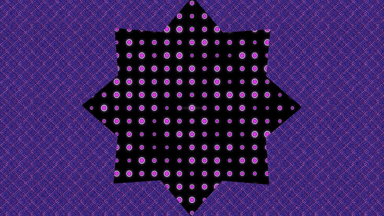 animación de malla púrpura y filas de discos púrpuras parpadeantes en el fondo