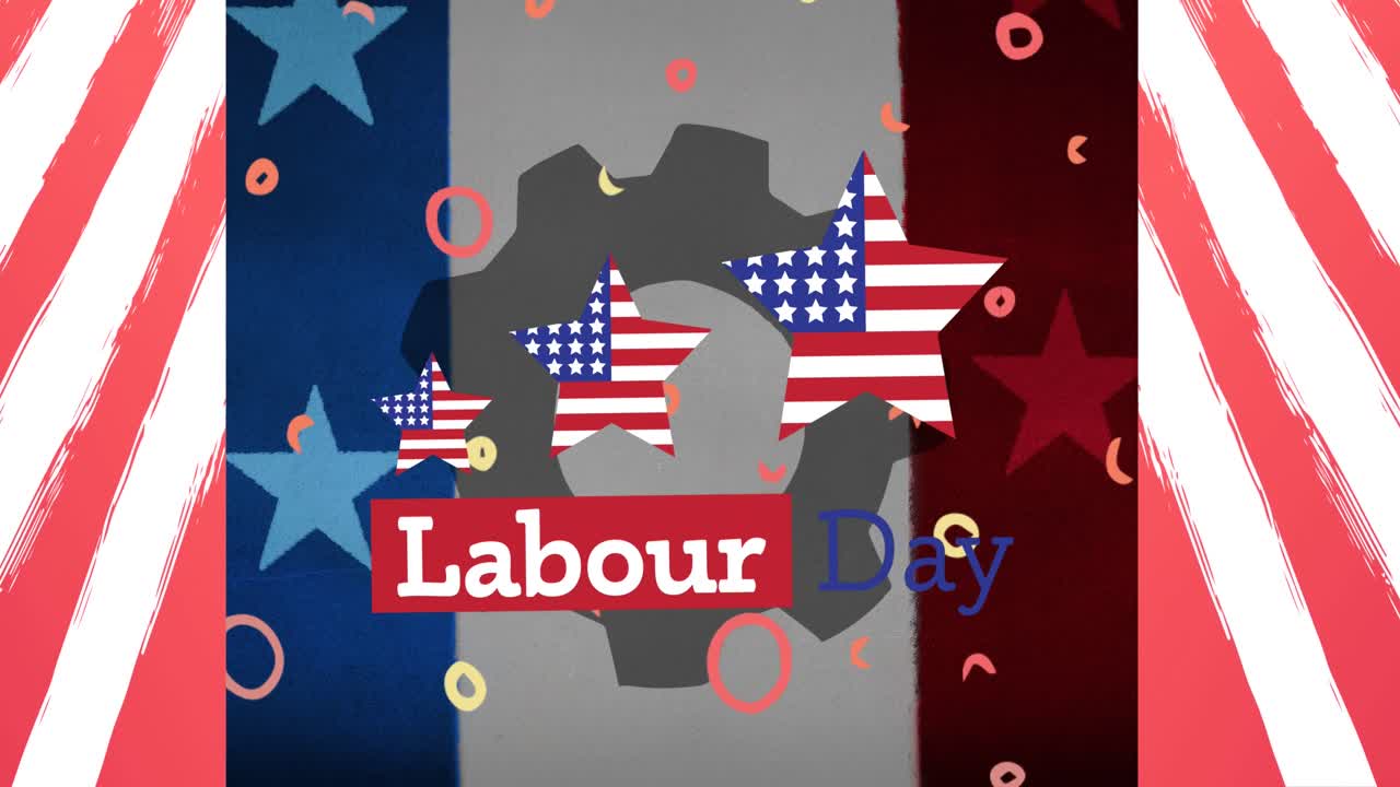 미국 국기 별과 줄무 ⁇  위의 노동의 날 텍스트의 애니메이션