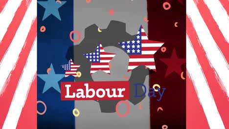 animation of labour day text over american flag stars and stripes