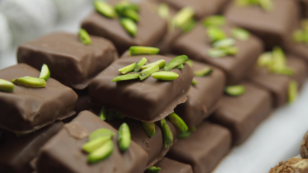 Chocolate Covered Pistachio Squares