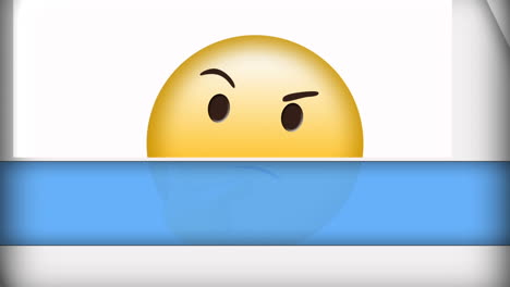 digital animation of thinking face emoji against white and blue background