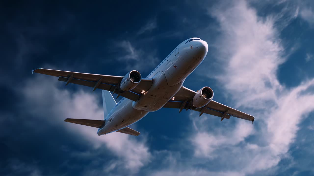 Un aeroplano che solca con eleganza un cielo spettacolare, mettendo in mostra la sua potente struttura e le prestazioni del motore sullo sfondo di piacevoli nuvole