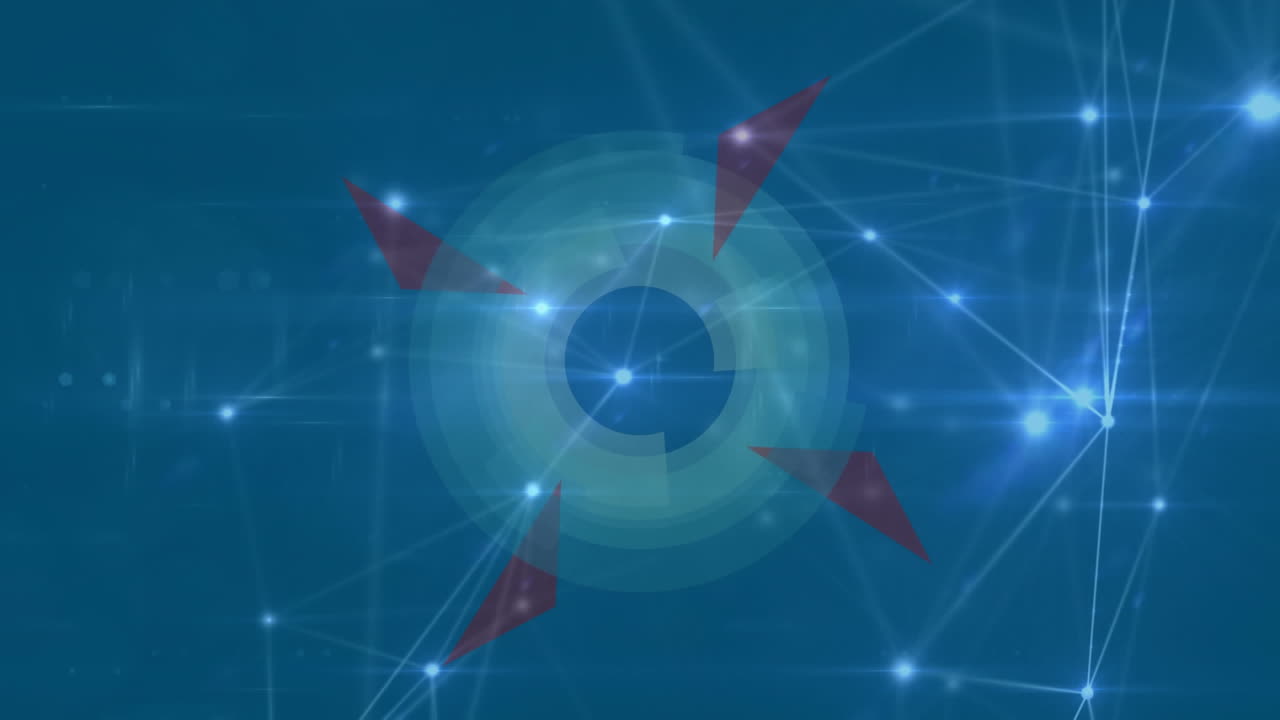 animación de redes de conexiones y escaneo de alcance sobre fondo azul