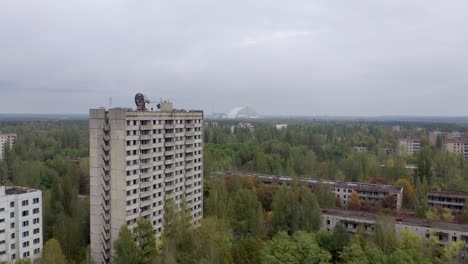 old abandoned buildings in ghost town pripyat, ukraine - chernobyl disaster exclusion zone - aerial drone