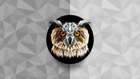 polygonal owl background. animal head. low polygon loop animation. geometric wildlife. polygonal animal portrait.