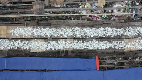 vista aérea de un mercado de secado de pescado en un país en desarrollo