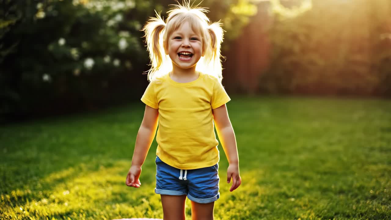 Young girl playing with a hula hoop in a garden
