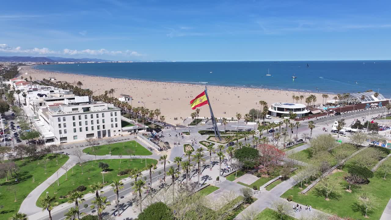 Valencia Skyline At Valencia In Valencian Community Spain. Urban Beach. Bay Water Scenery. Downtown City. Valencia Skyline At Valencia In Valencian Community Spain. Peaceful Landscape.