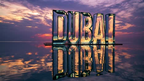 dubai city at sunset, glass typography reflection